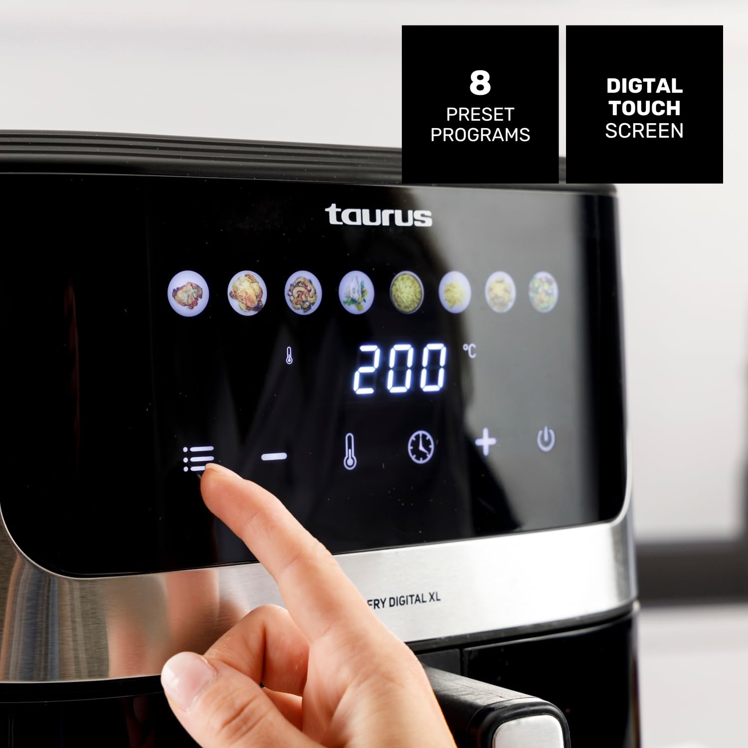 taurus-air-fry-digital-xl-8l-freidora-de-aire-1700w-con-pantalla-t-ctil-8-progra image 3