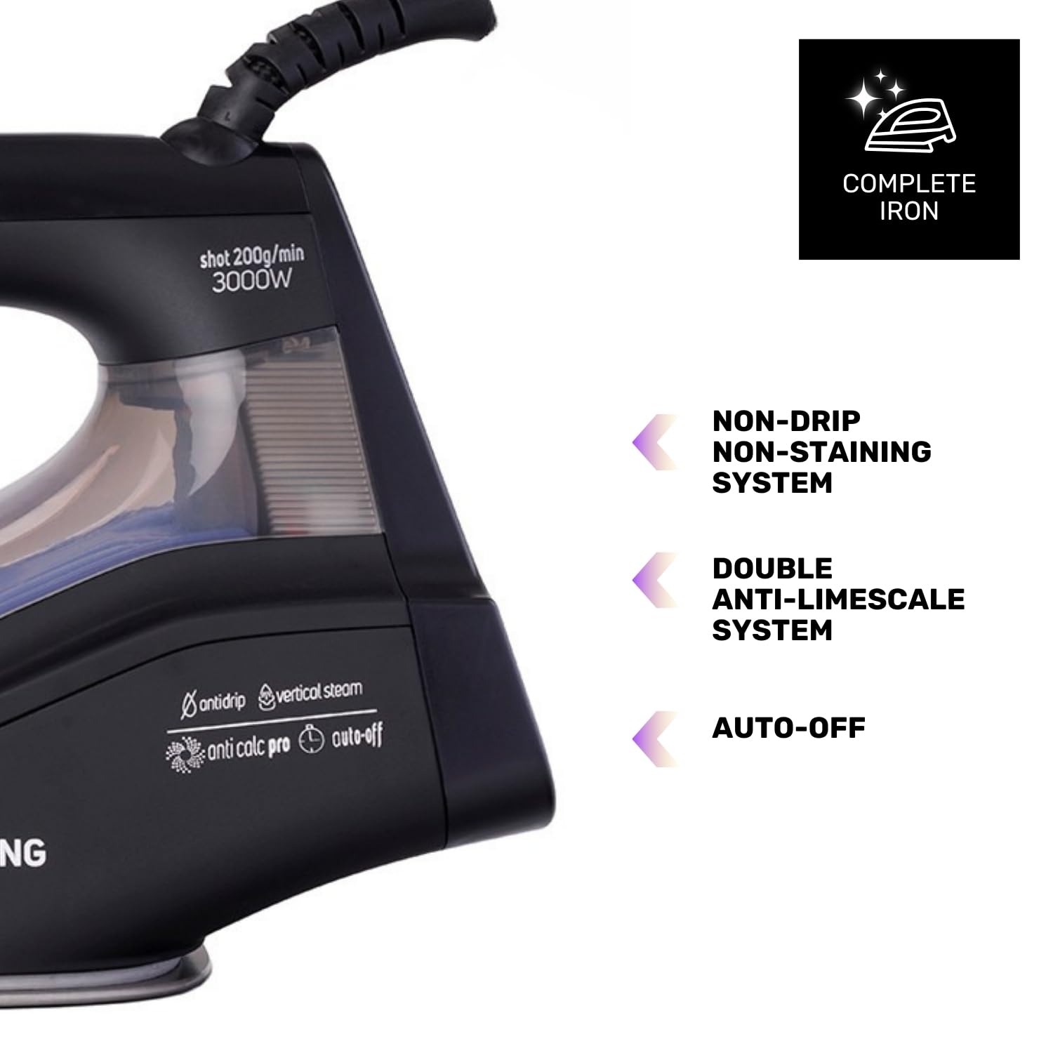 taurus-amazing-plancha-de-vapor-3000w-con-golpe-de-vapor-200g-y-suela-anodizada image 7