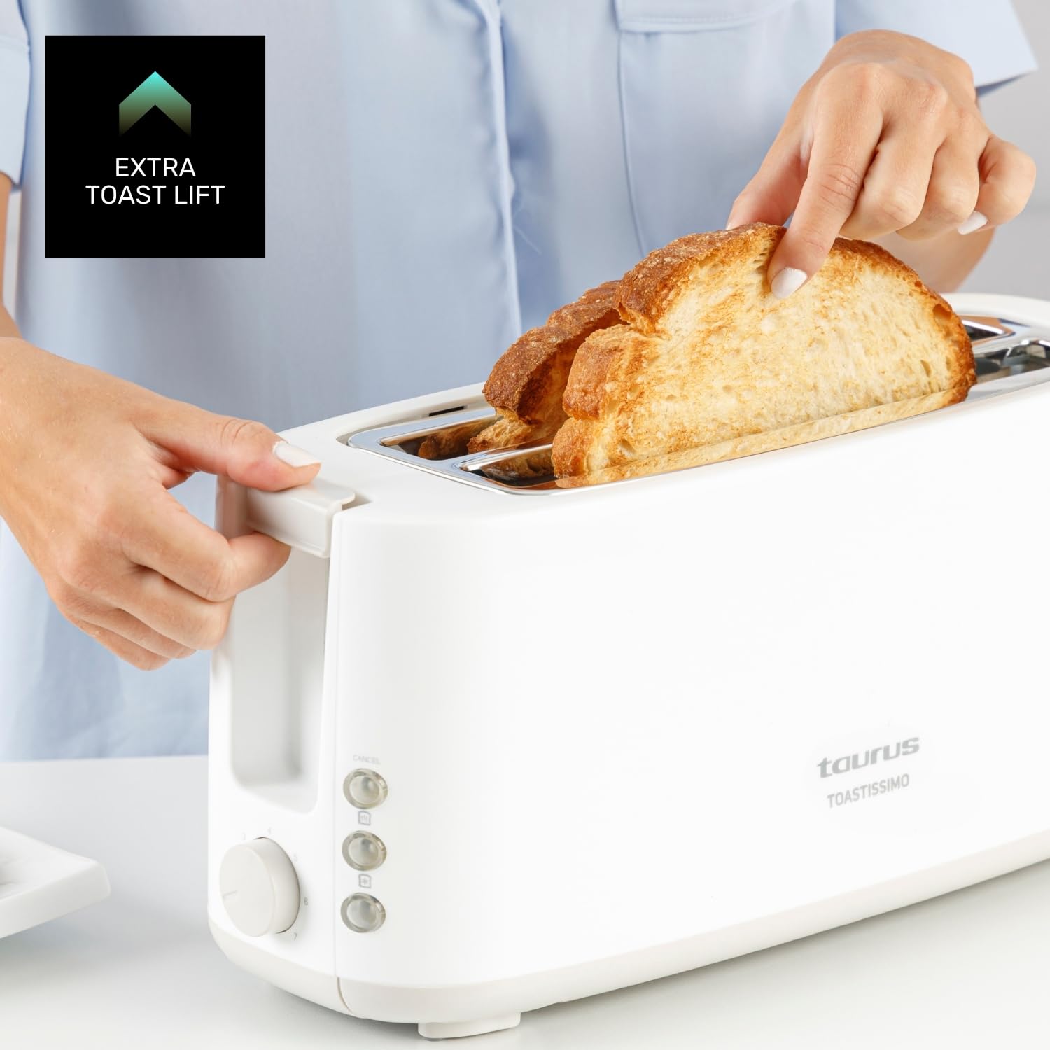 taurus-toastissimo-tostador-de-1400w-2-ranuras-extra-largas-7-niveles-descongela image 6
