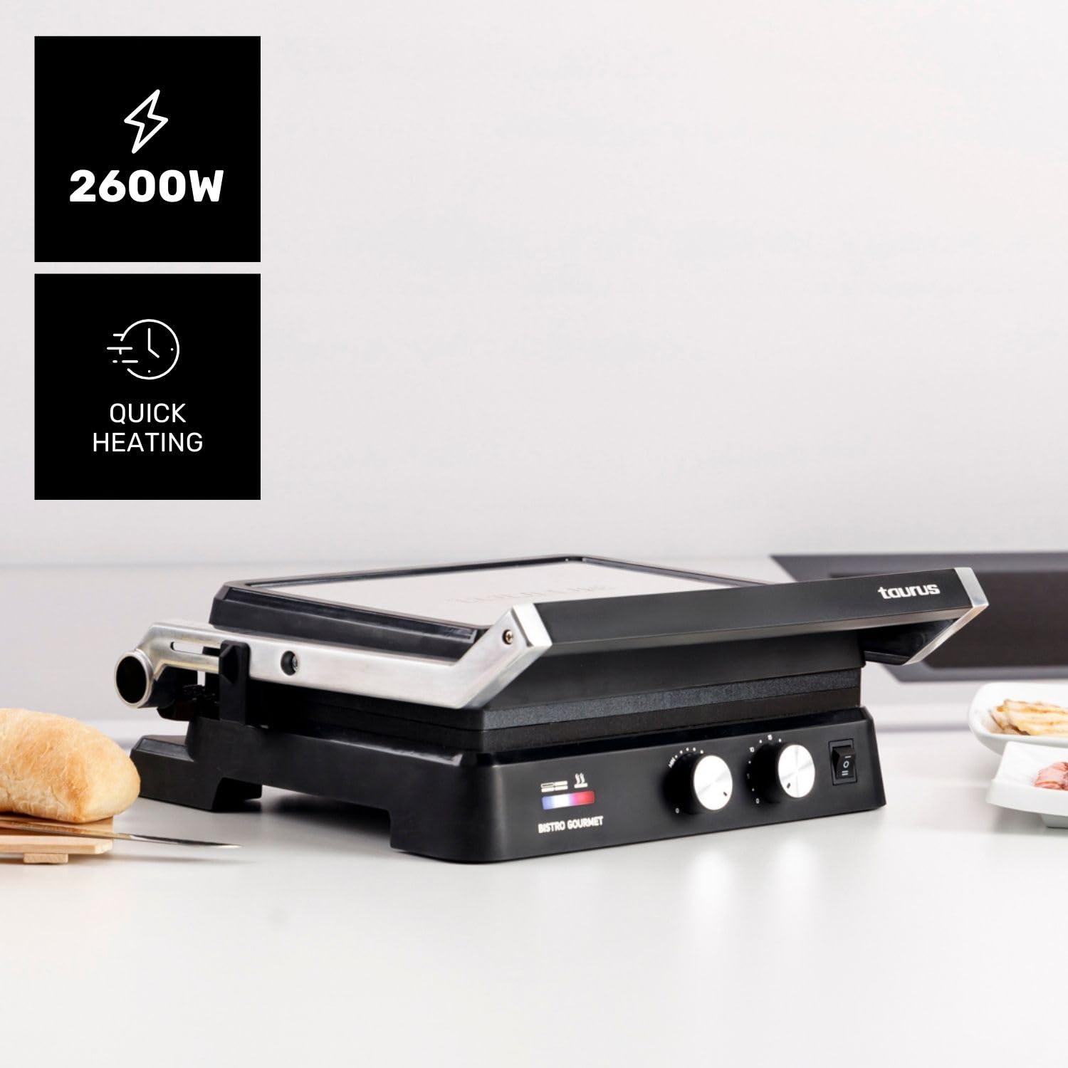 taurus-sandwichera-grill-2600w-plancha-2-en-1-placas-antiadherentes-sin-pfoa-29x image 2