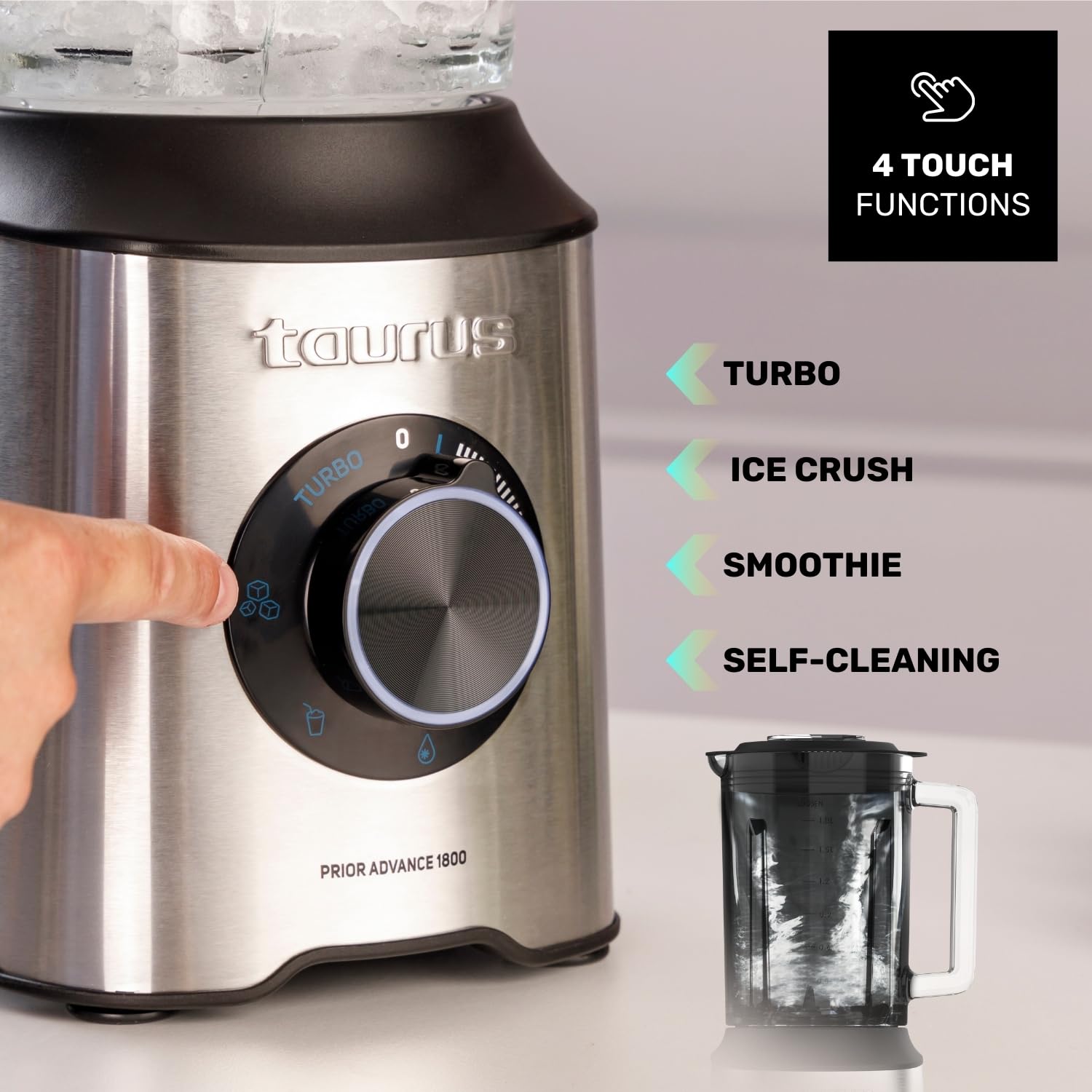 taurus-batidora-de-vaso-1800w-1-8l-jarra-de-cristal-prior-pica-hielo-6-cuchillas image 6