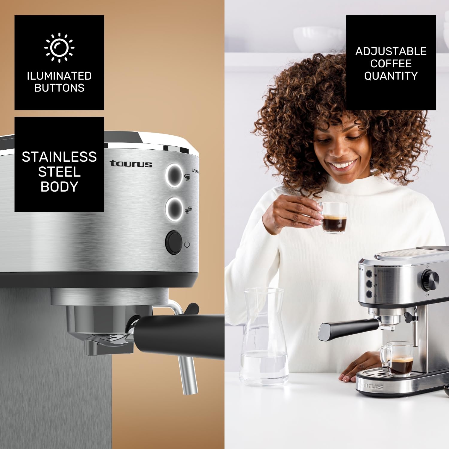 taurus-euforia-compact-cafetera-espresso-1350w-20-bares-thermoblock-filtro-supre image 4
