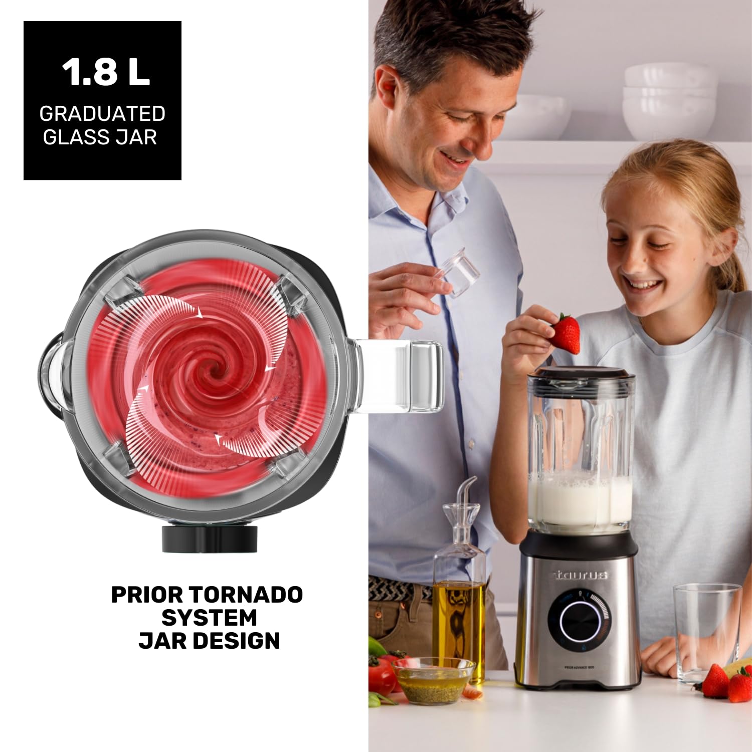 taurus-batidora-de-vaso-1800w-1-8l-jarra-de-cristal-prior-pica-hielo-6-cuchillas image 3