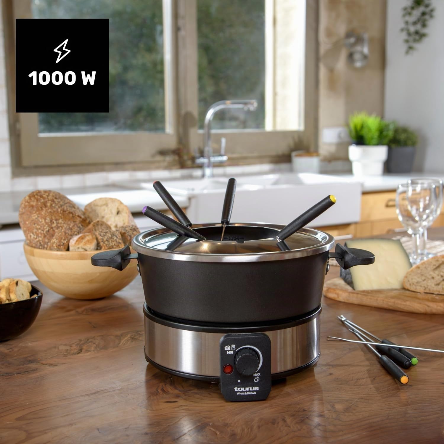 taurus-ff2-fondue-el-ctrica-1000w-olla-antiadherente-2l-sin-pfoa-para-8-personas image 2