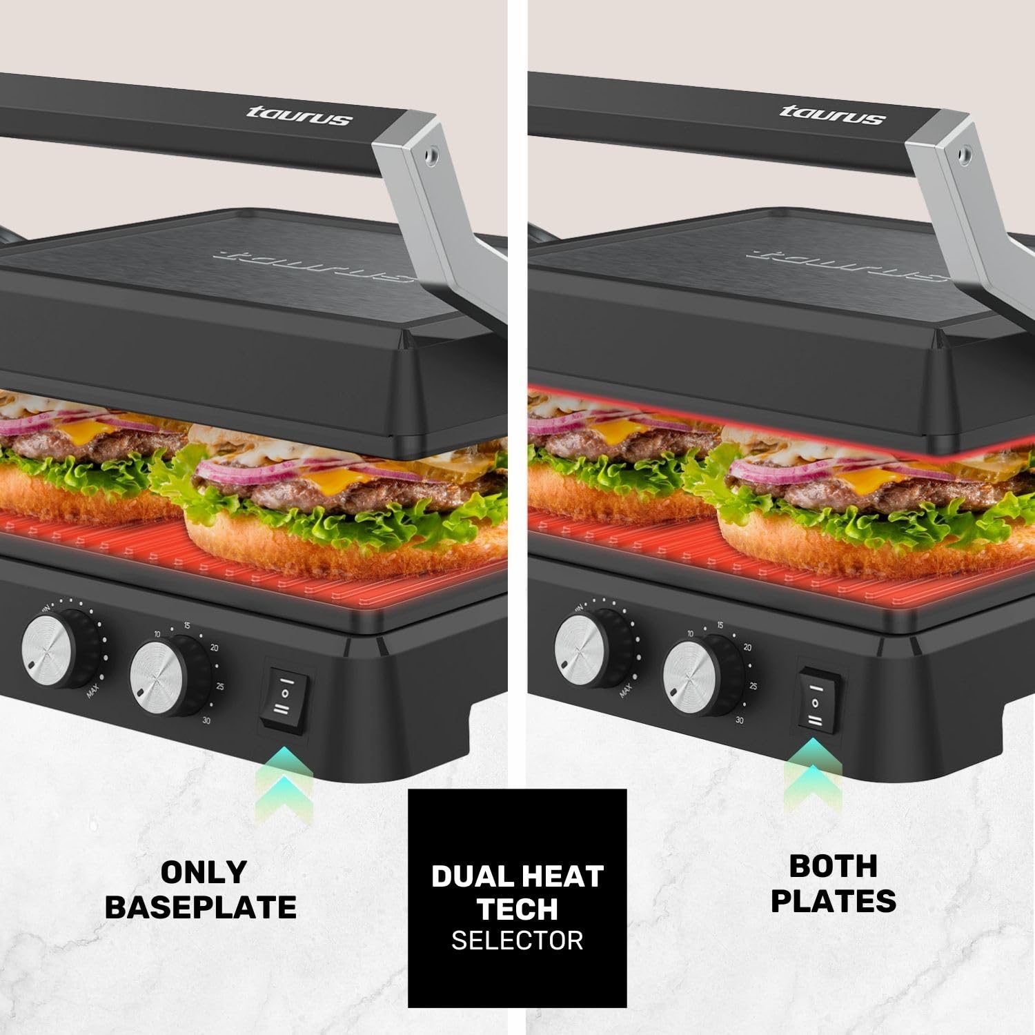 taurus-sandwichera-grill-2600w-plancha-2-en-1-placas-antiadherentes-sin-pfoa-29x image 3