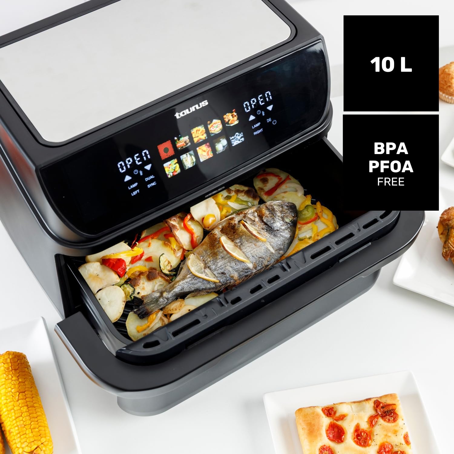 taurus-air-fryer-grill-360-10l-2800w-freidora-de-aire-sin-aceite-con-cestillo-di image 4