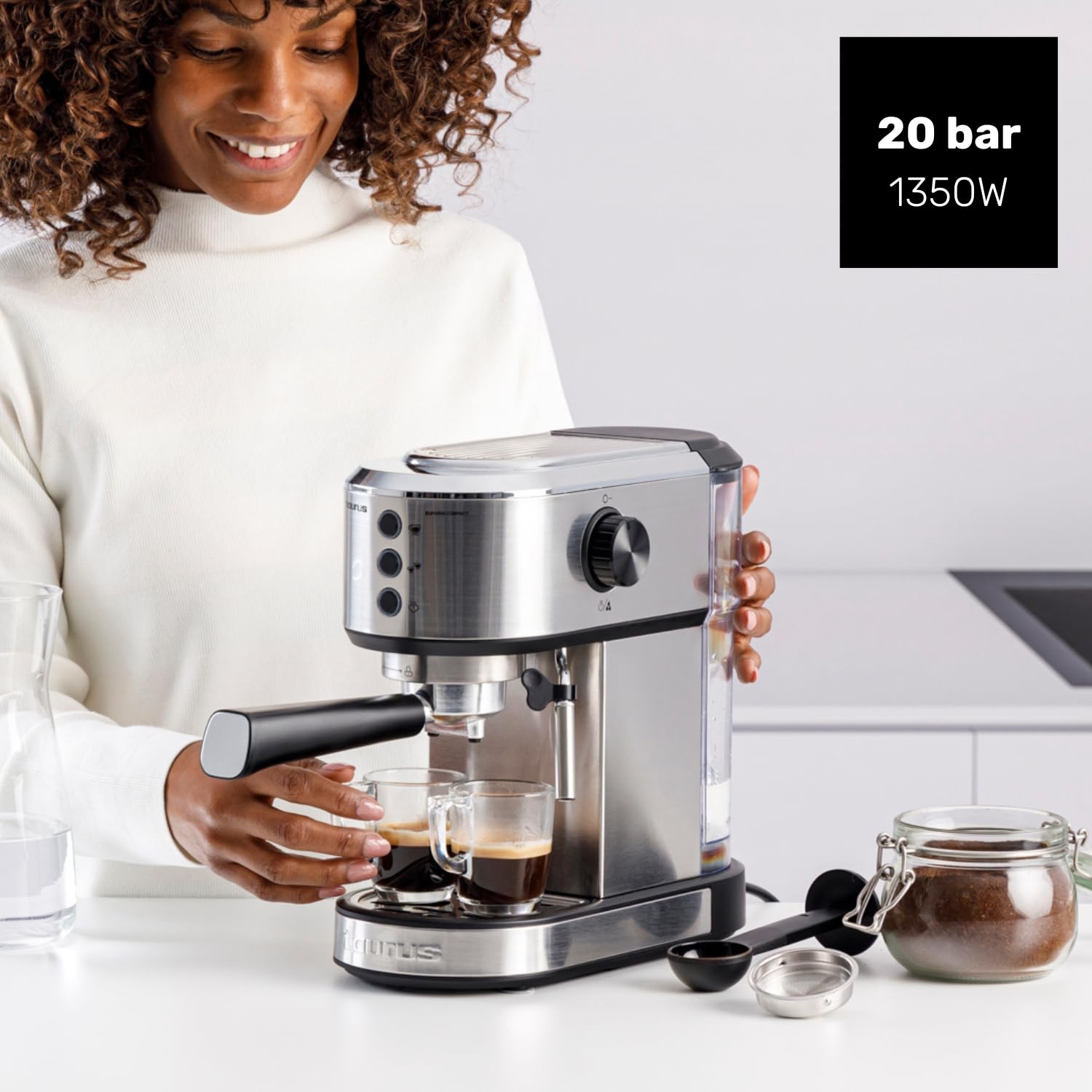 taurus-euforia-compact-cafetera-espresso-1350w-20-bares-thermoblock-filtro-supre image 2